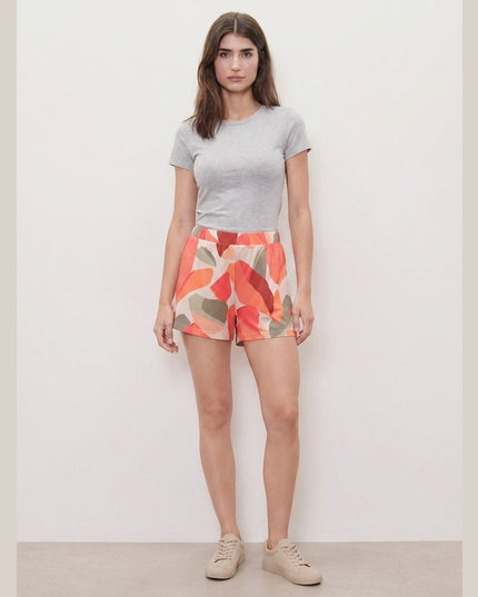 Shorts me model kuq-rozë-gjelbër për Femra - Model Front