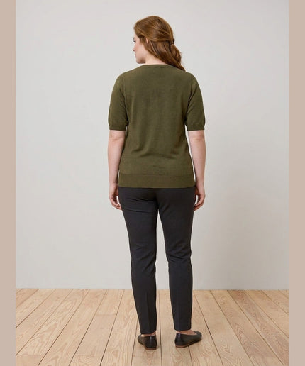 Pulovër me thurje të imët kaki për Femra - Model Back