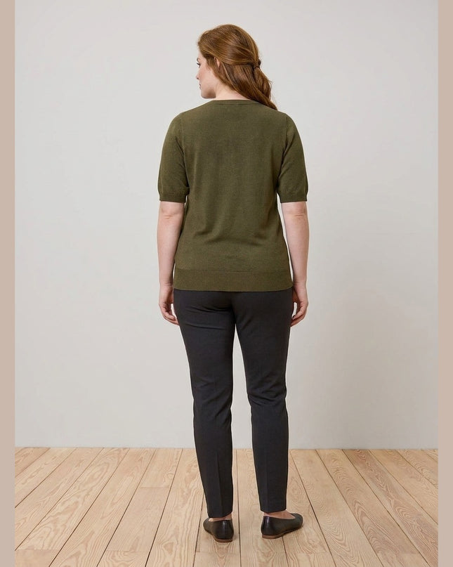 Pulovër me thurje të imët kaki për Femra - Model Back