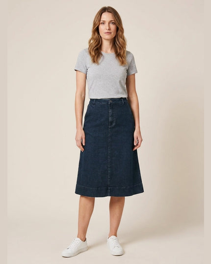 Fund Midi Xhins Kaltër e Errët për Femra - Model Front