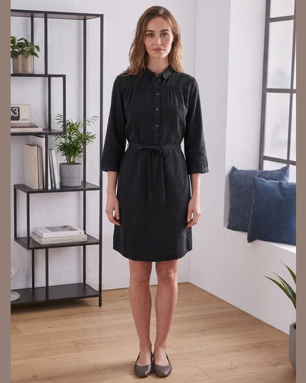 Fustan këmishë i zi denim për Femra - Model Front