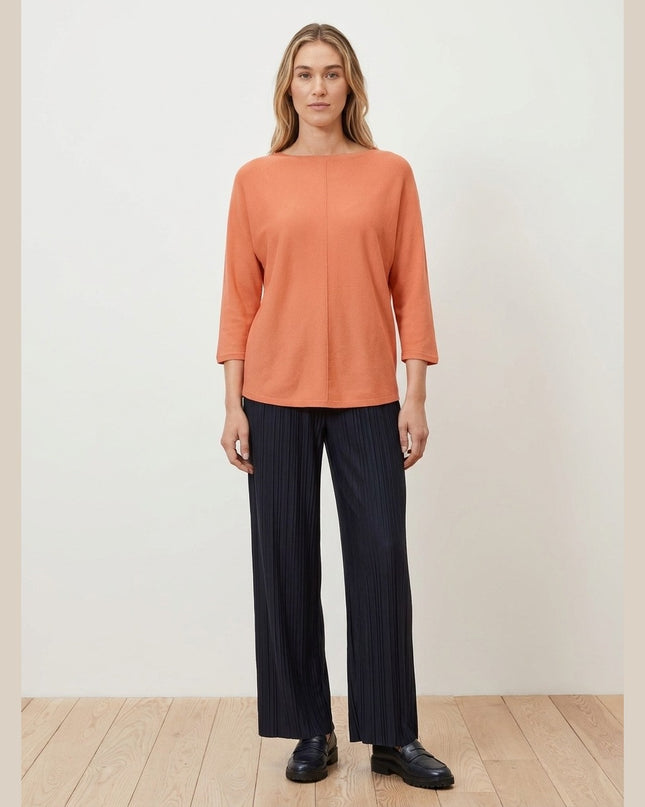 Pulovër me thurje të imët ngjyrë pjeshke për Femra - Model Front