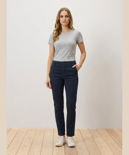Pantallona Chino Blu e errët për Femra - Model Front