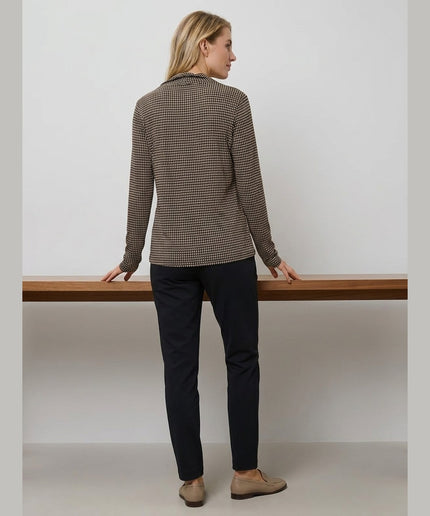 Bluzë këmishë e zezë-bezhë për Femra - Model Back