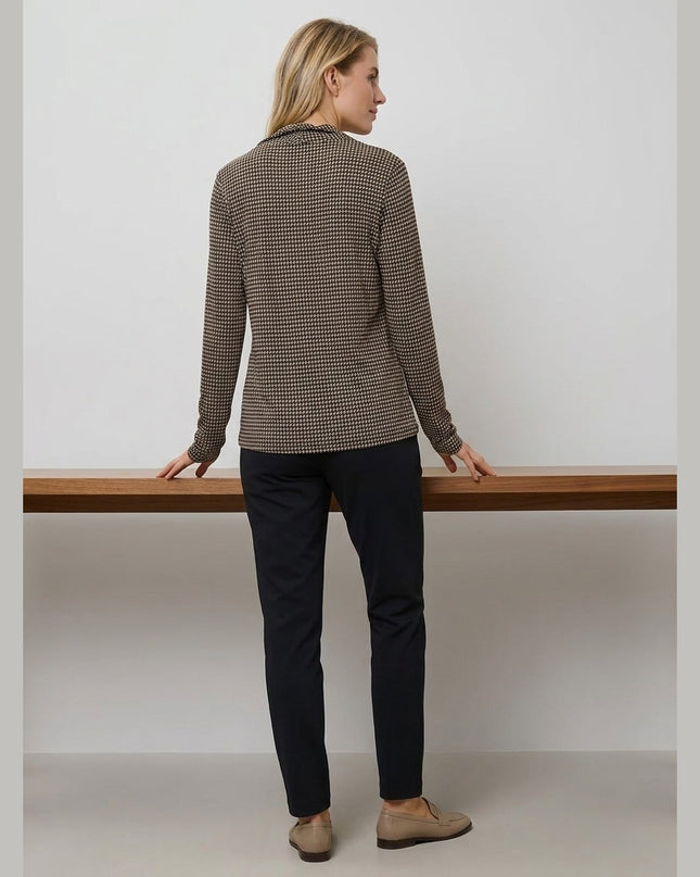 Bluzë këmishë e zezë-bezhë për Femra - Model Back