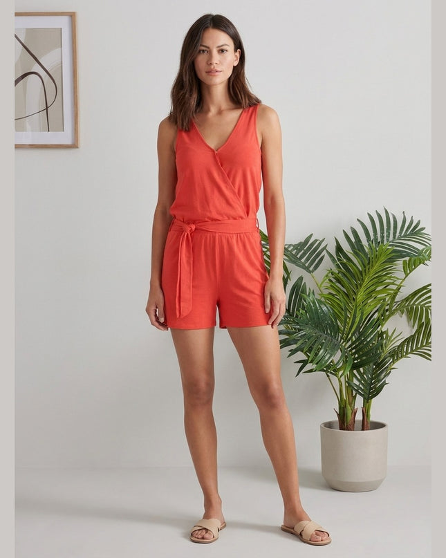 Jumpsuit pizhame portokalli për Femra - Model Front