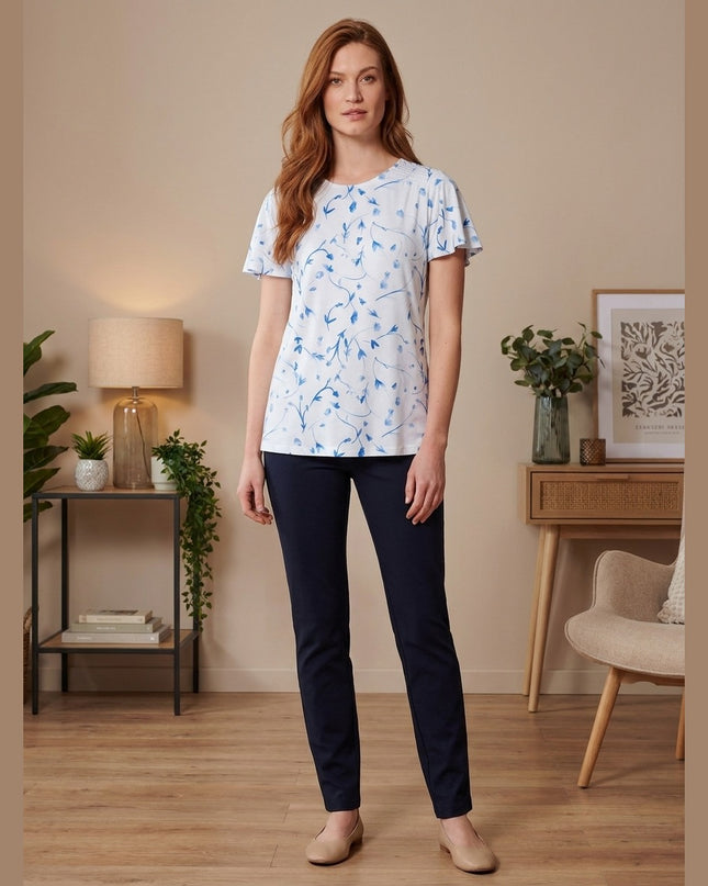 Bluzë me mëngë flutur e bardhë me print për Femra - Model Front