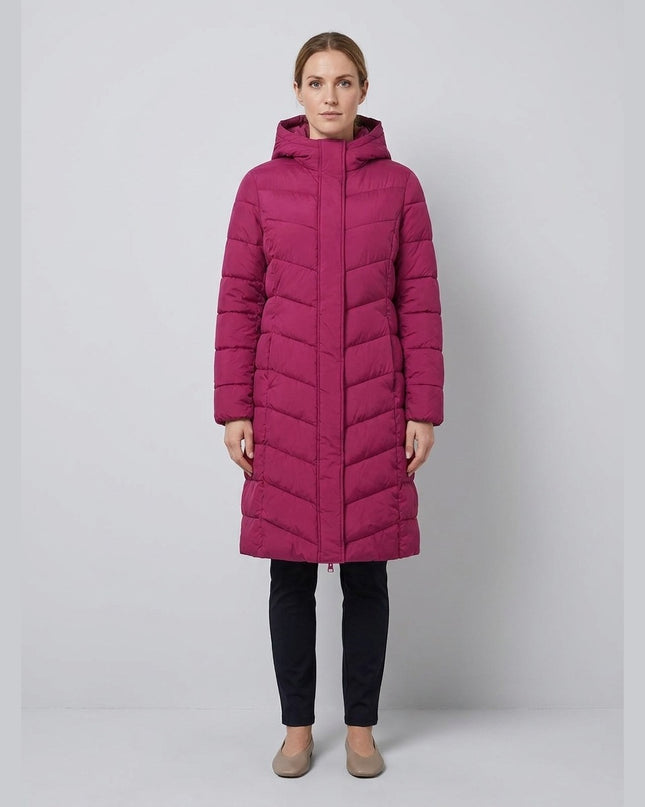 Pallto me tegela me kapuç ngjyrë mjedre për Femra - Model Front