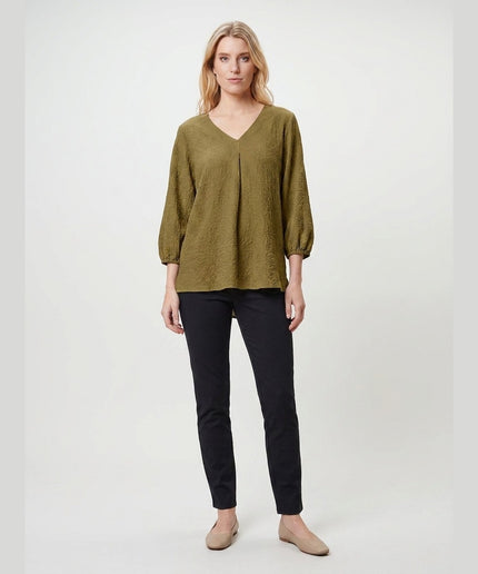 Bluzë tunikë e gjelbër ulliri për Femra - Model Front