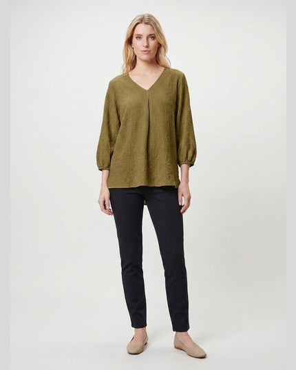 Bluzë tunikë e gjelbër ulliri për Femra - Model Front